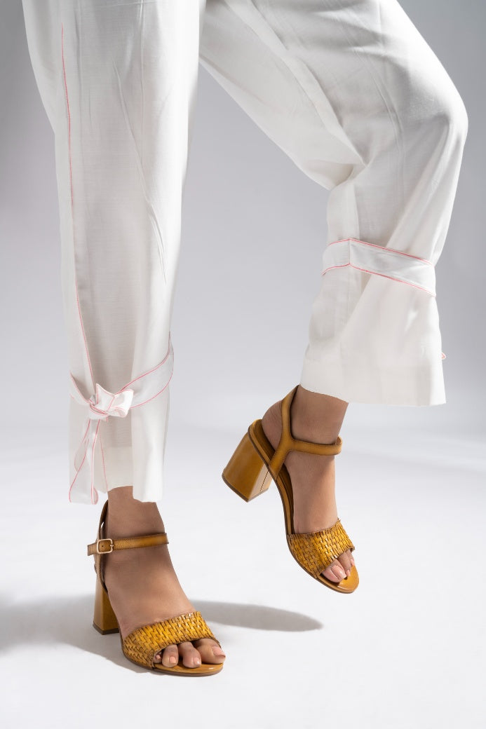 Svelte Tan Hand Woven Leather Heels