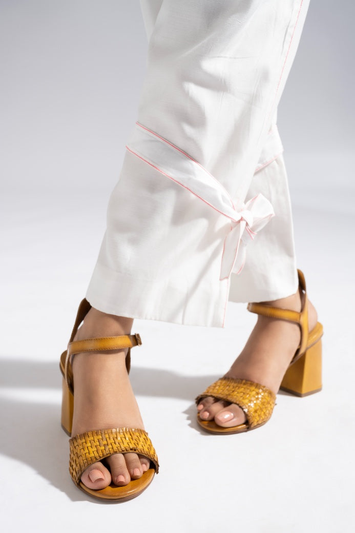 Svelte Tan Hand Woven Leather Heels