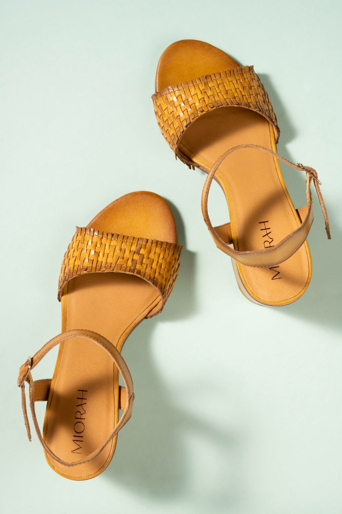 Svelte Tan Hand Woven Leather Heels