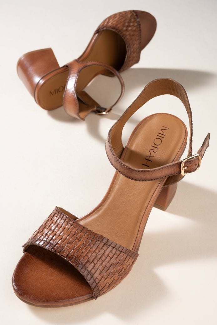 Svelte Tan Hand Woven Leather Heels