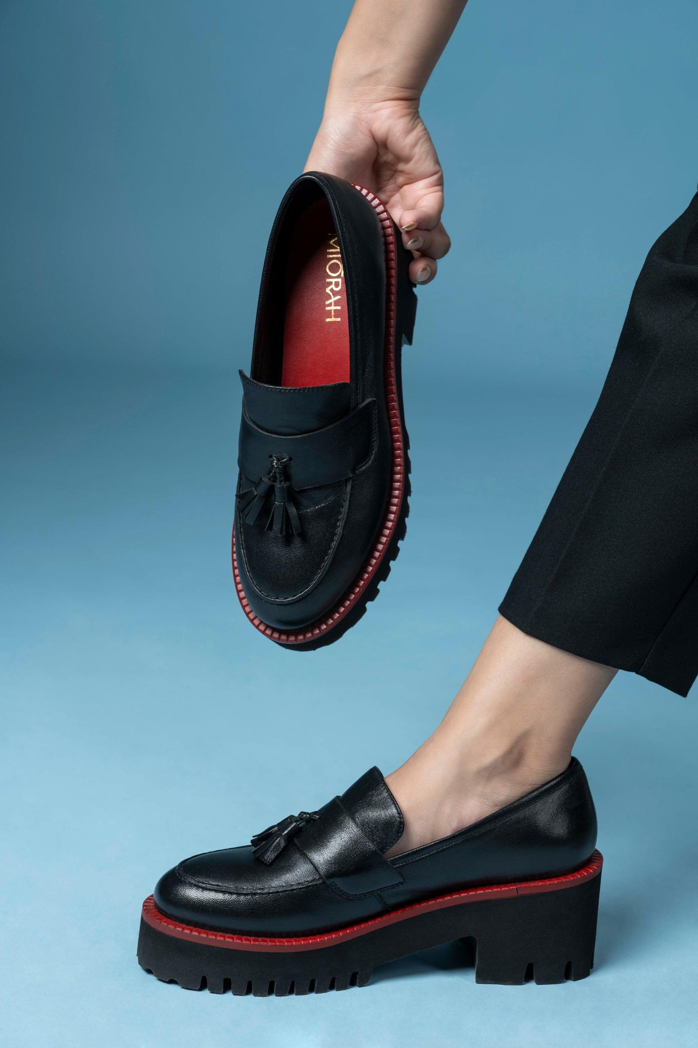 Rogue Black Leather Platform Loafers