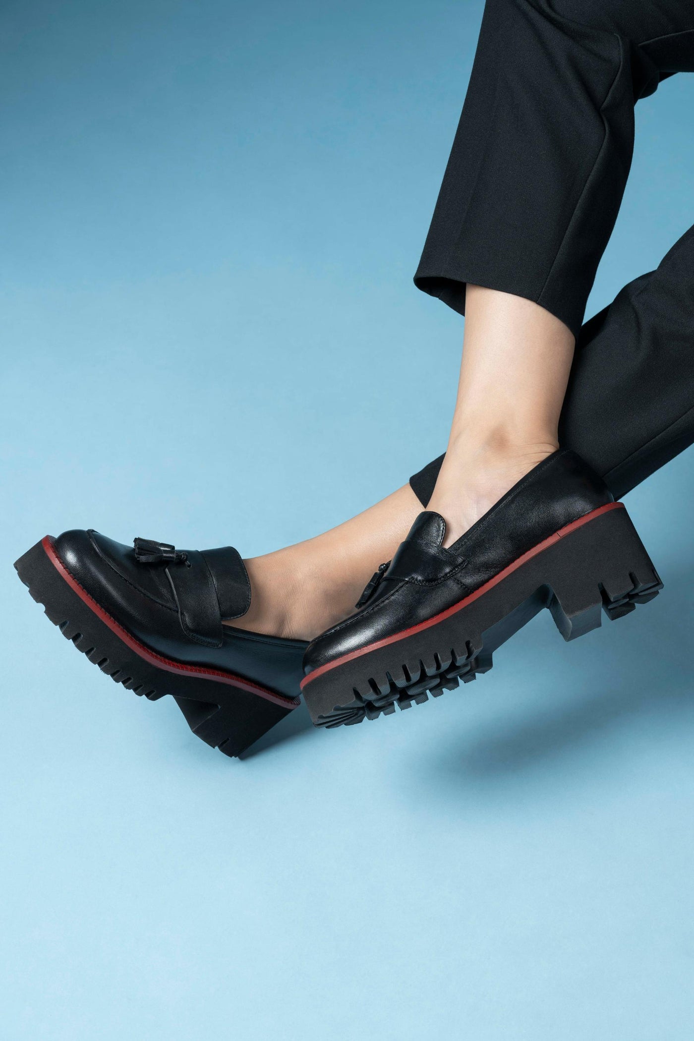 Rogue Black Leather Platform Loafers