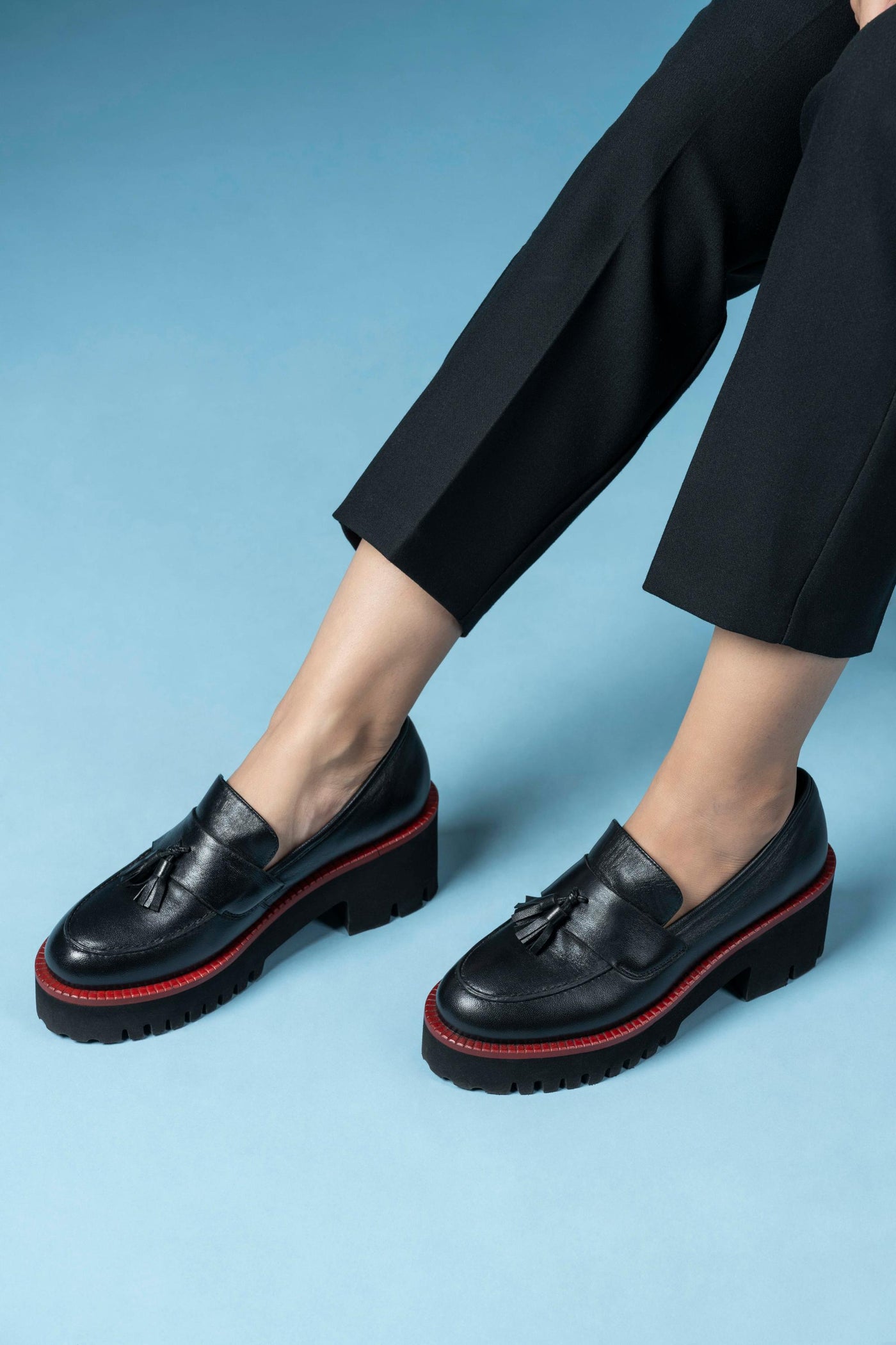 Rogue Black Leather Platform Loafers