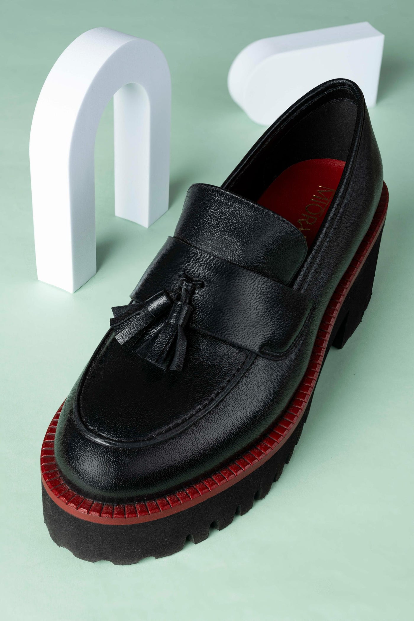 Rogue Black Leather Platform Loafers