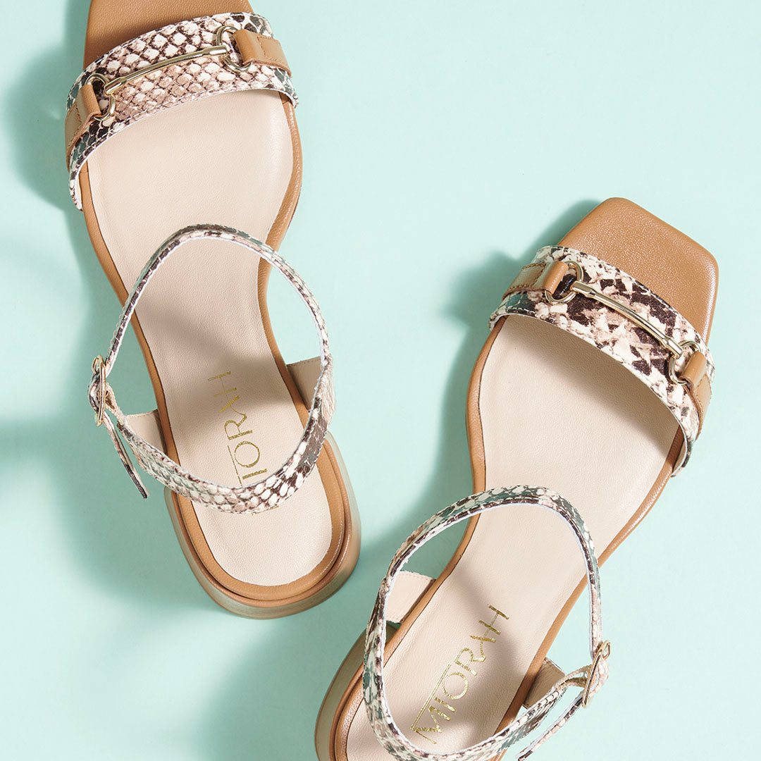 Bella Leather Snake Print Heels