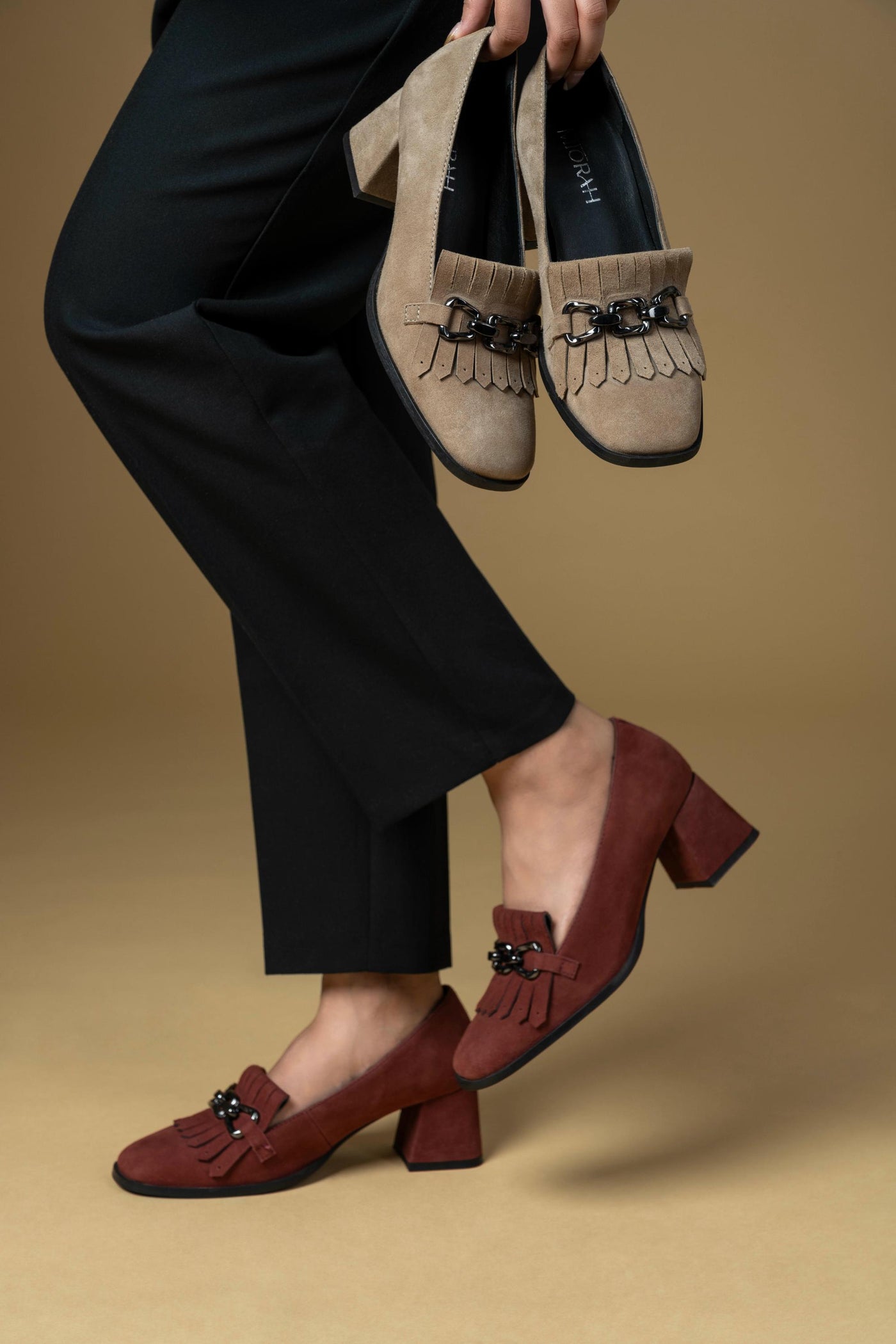 Luxe Suede Leather Block Heels