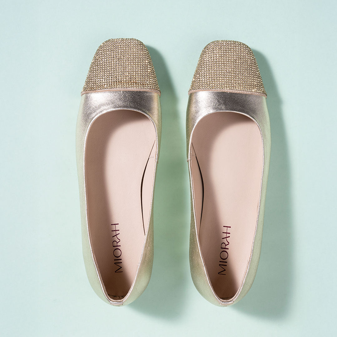 Charm Metallic Leather Stud Ballerines