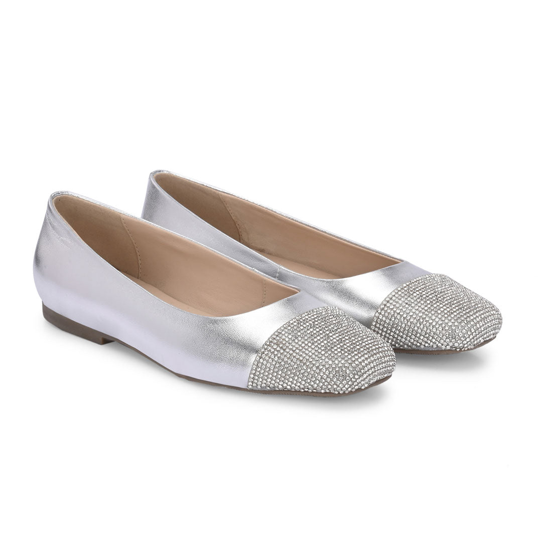 Charm Metallic Leather Stud Ballerines