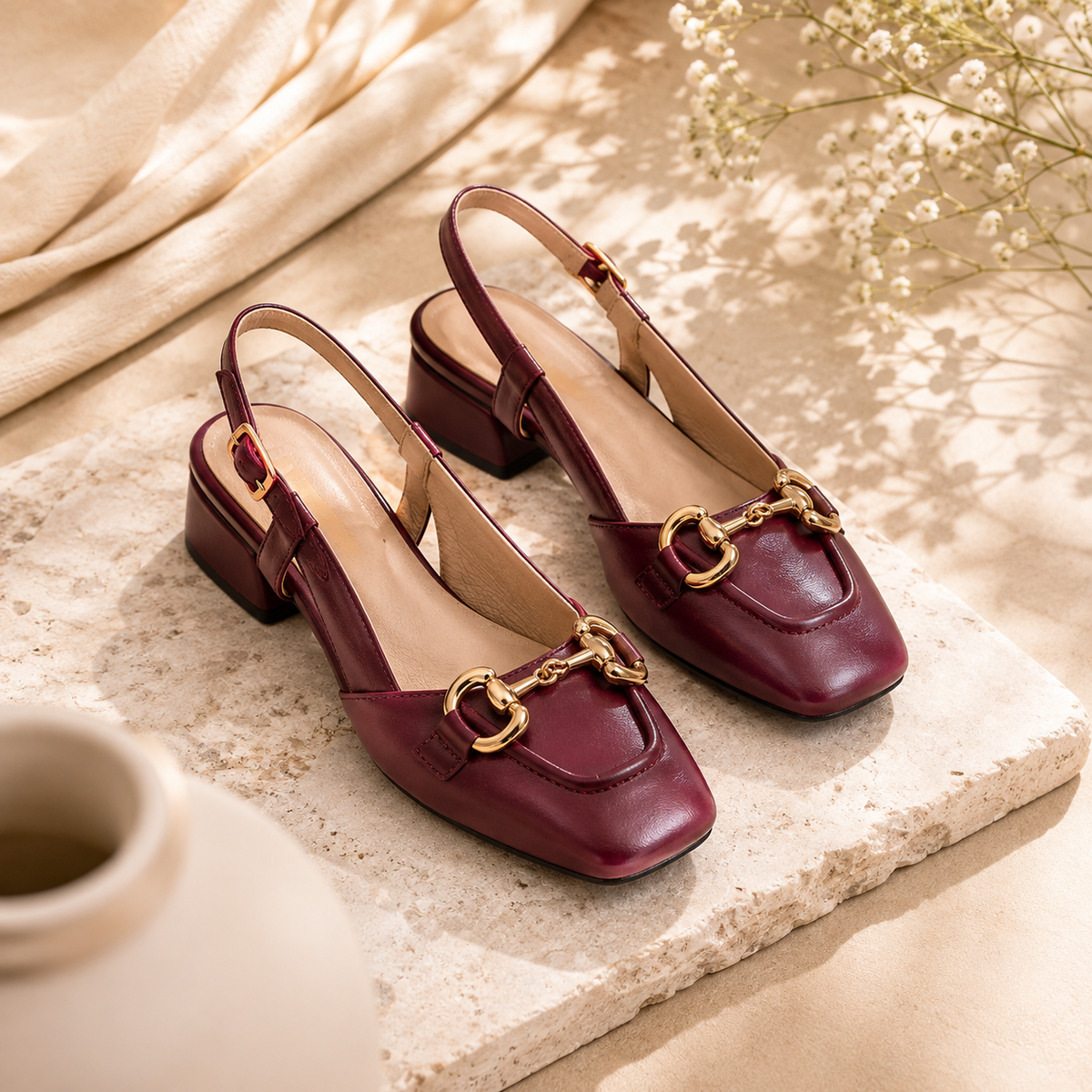 Majestic Leather Block Heels