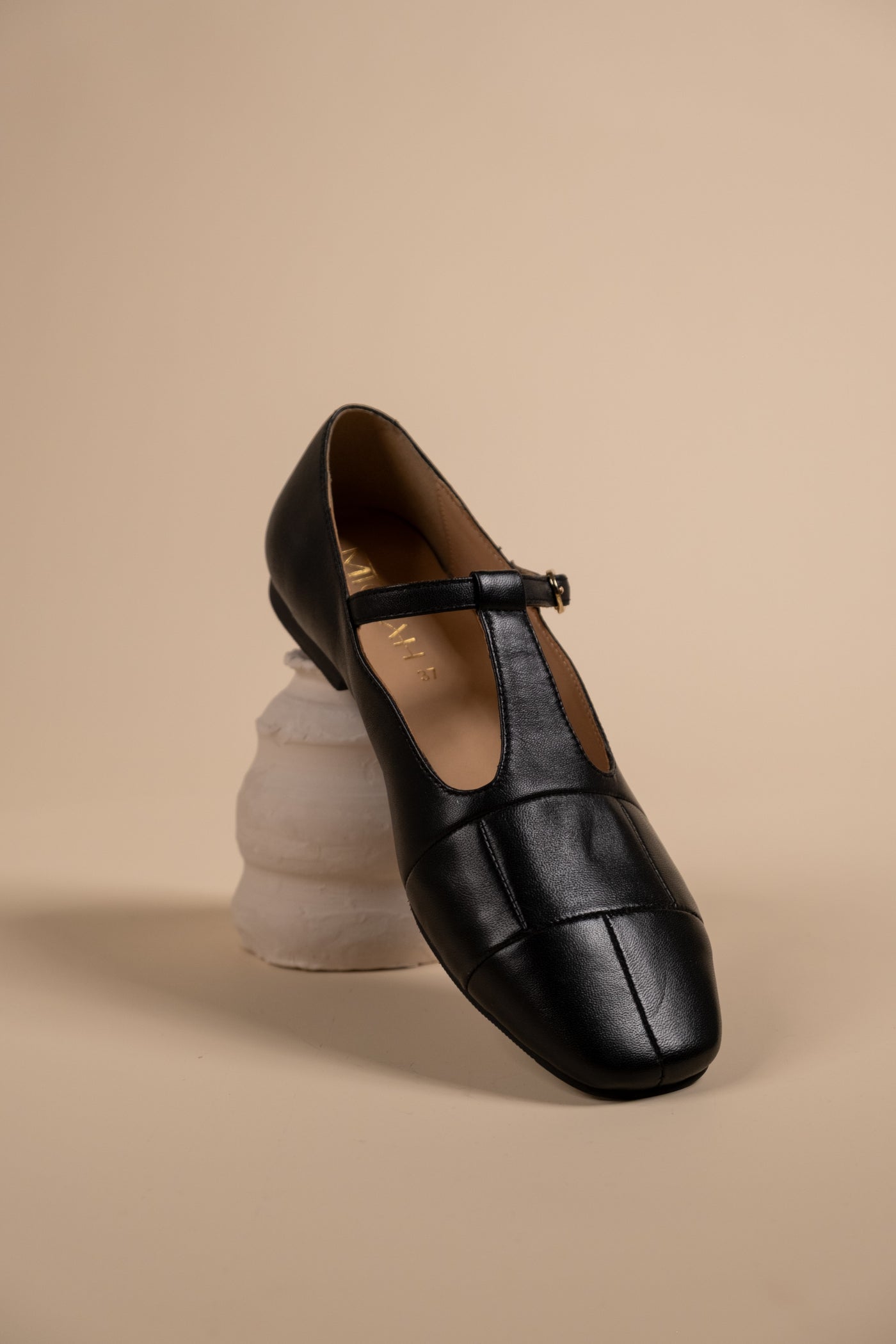 Zenith Black Leather Strappy Ballerinas
