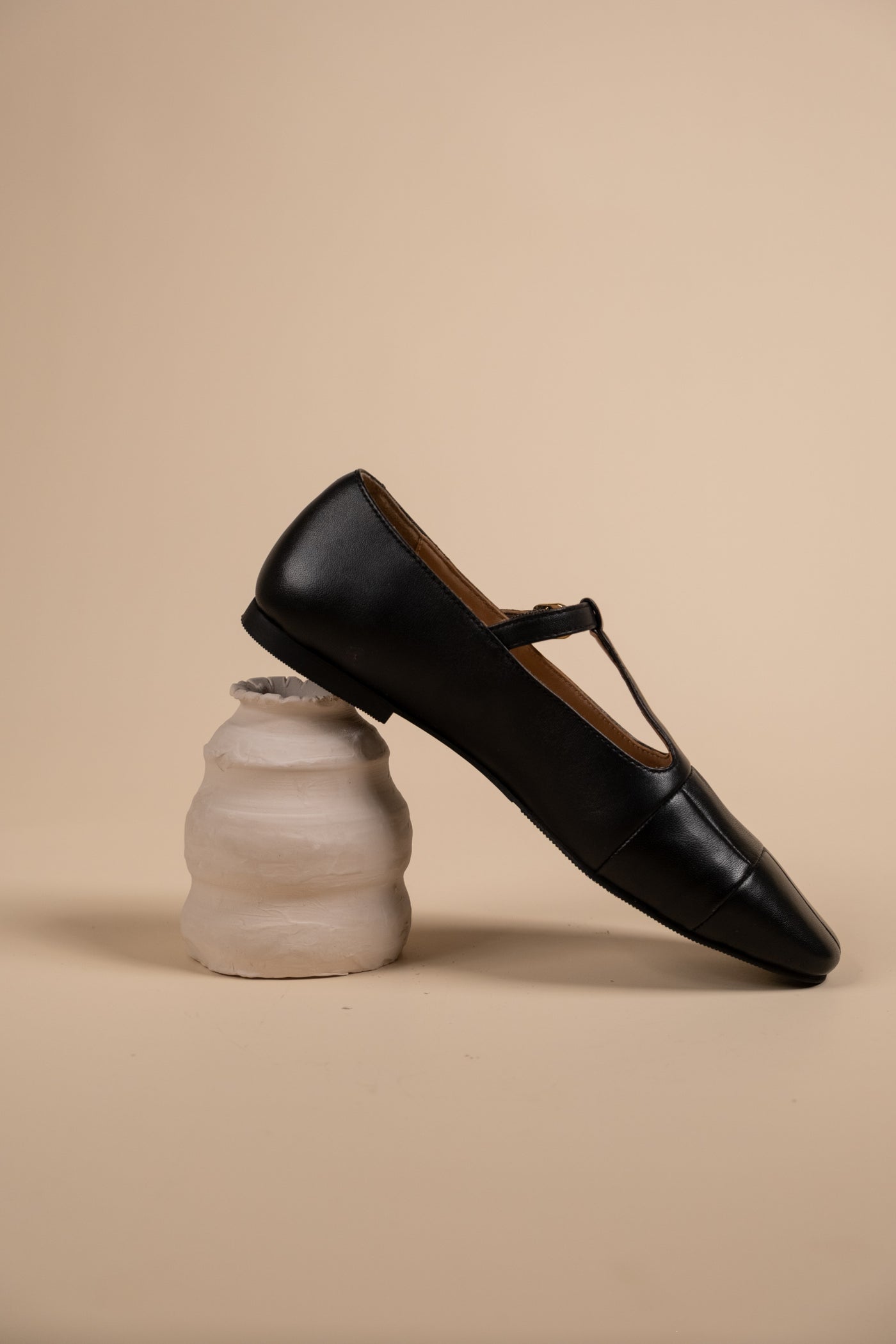 Zenith Black Leather Strappy Ballerinas