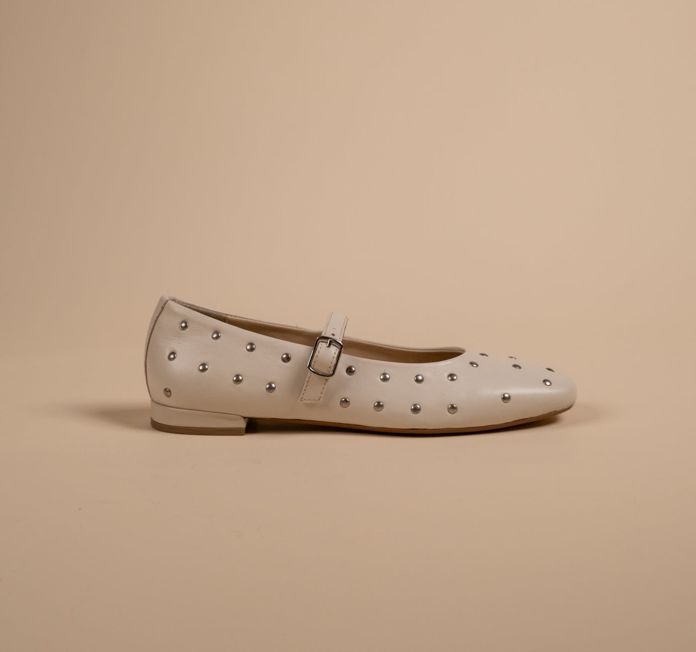 Diva White Leather Stud Ballerinas