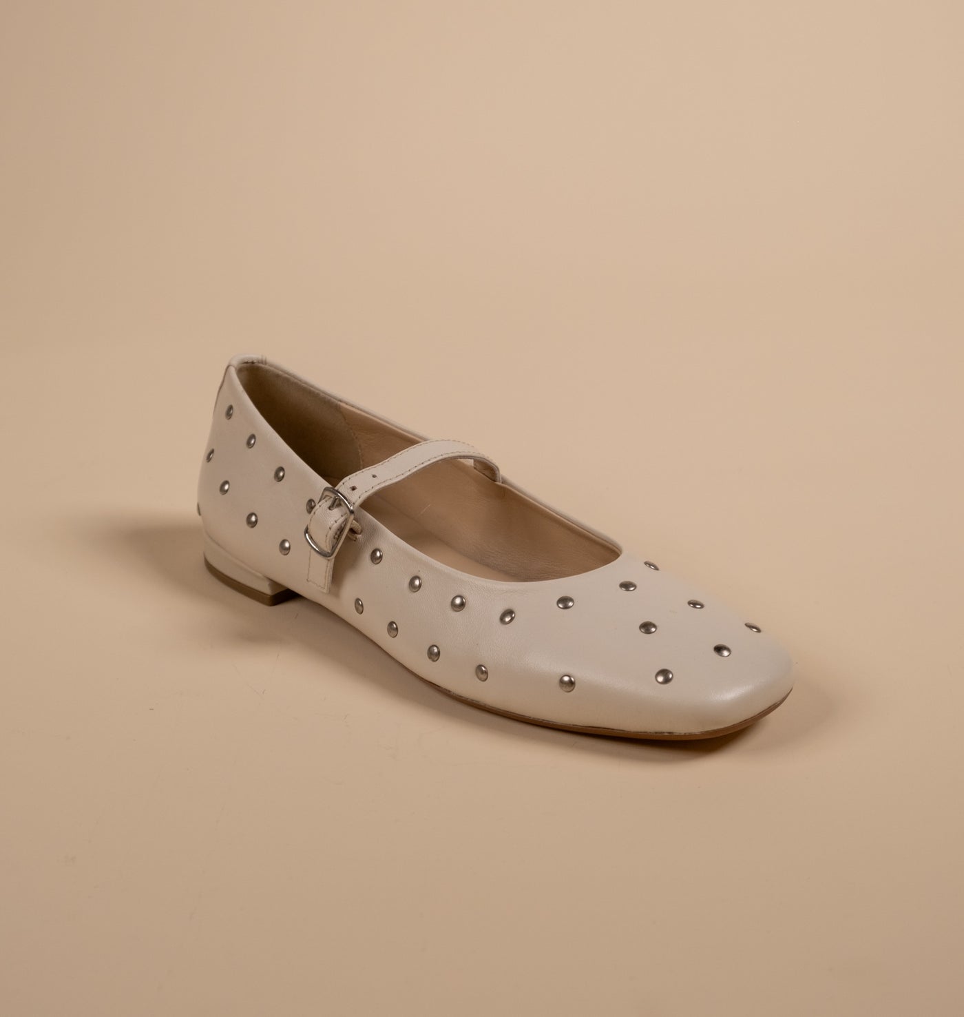Diva White Leather Stud Ballerinas