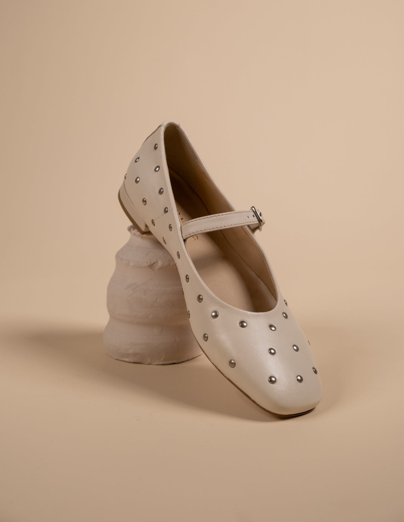 Diva White Leather Stud Ballerinas