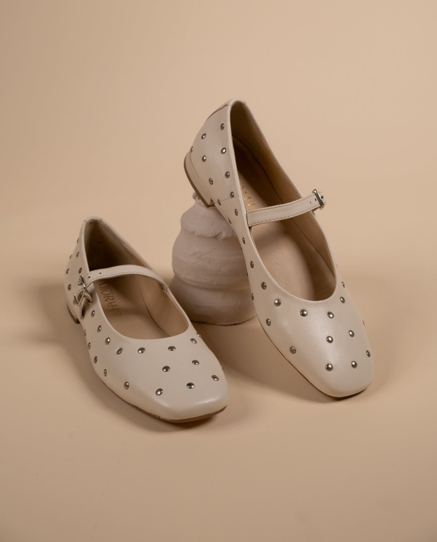 Diva White Leather Stud Ballerinas