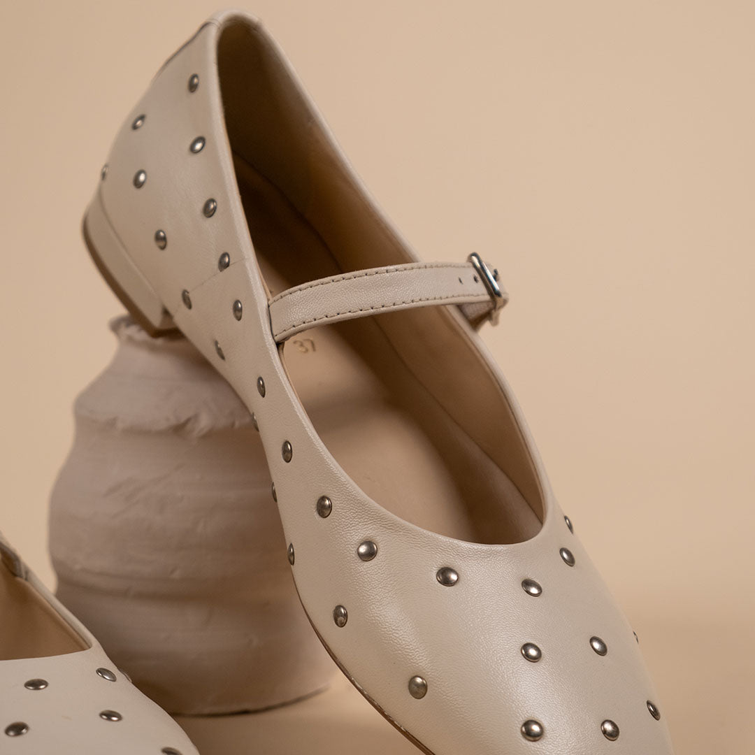 Diva White Leather Stud Ballerinas