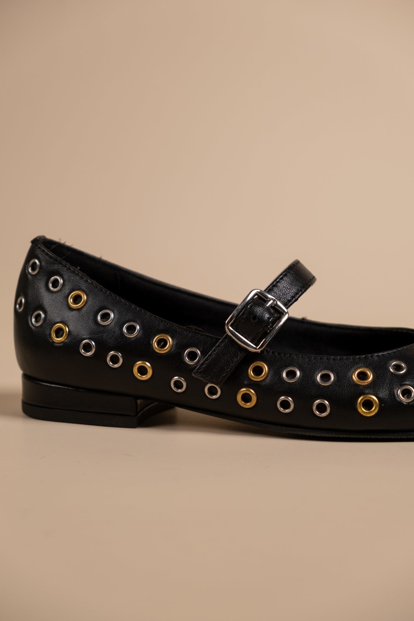 Zeva Black Leather Stud Ballerinas
