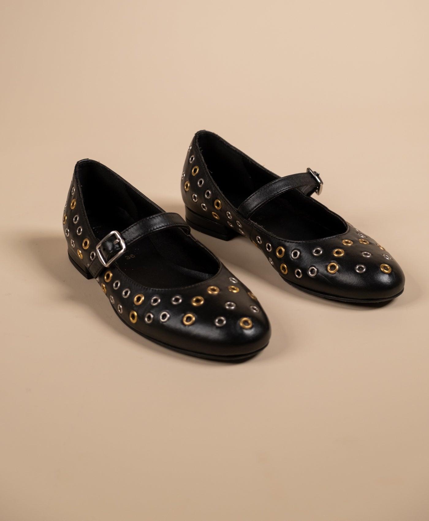 Zeva Black Leather Stud Ballerinas