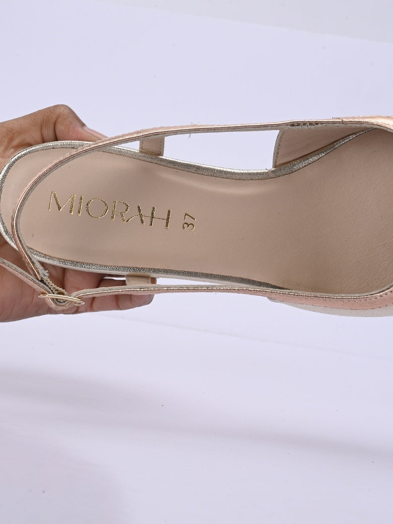 Vogue Golden Metallic Leather Block Heels