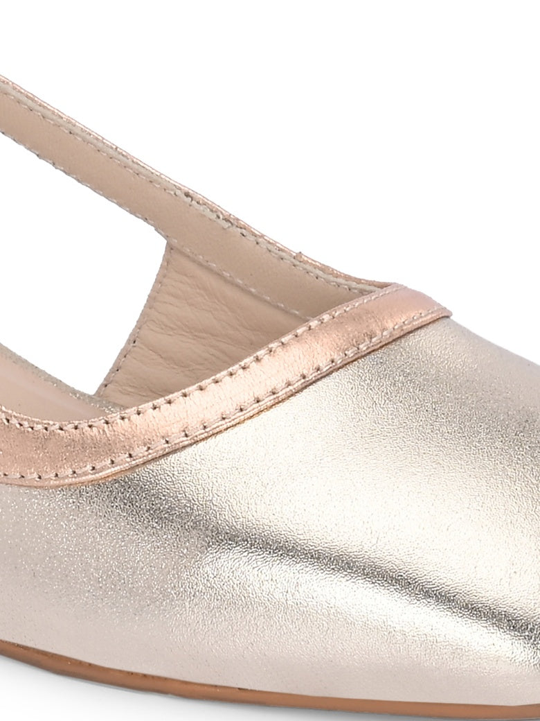 Vogue Golden Metallic Leather Block Heels