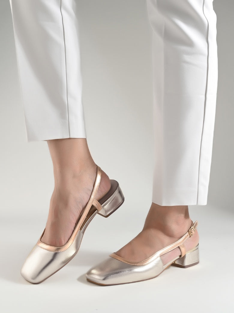 Vogue Golden Metallic Leather Block Heels