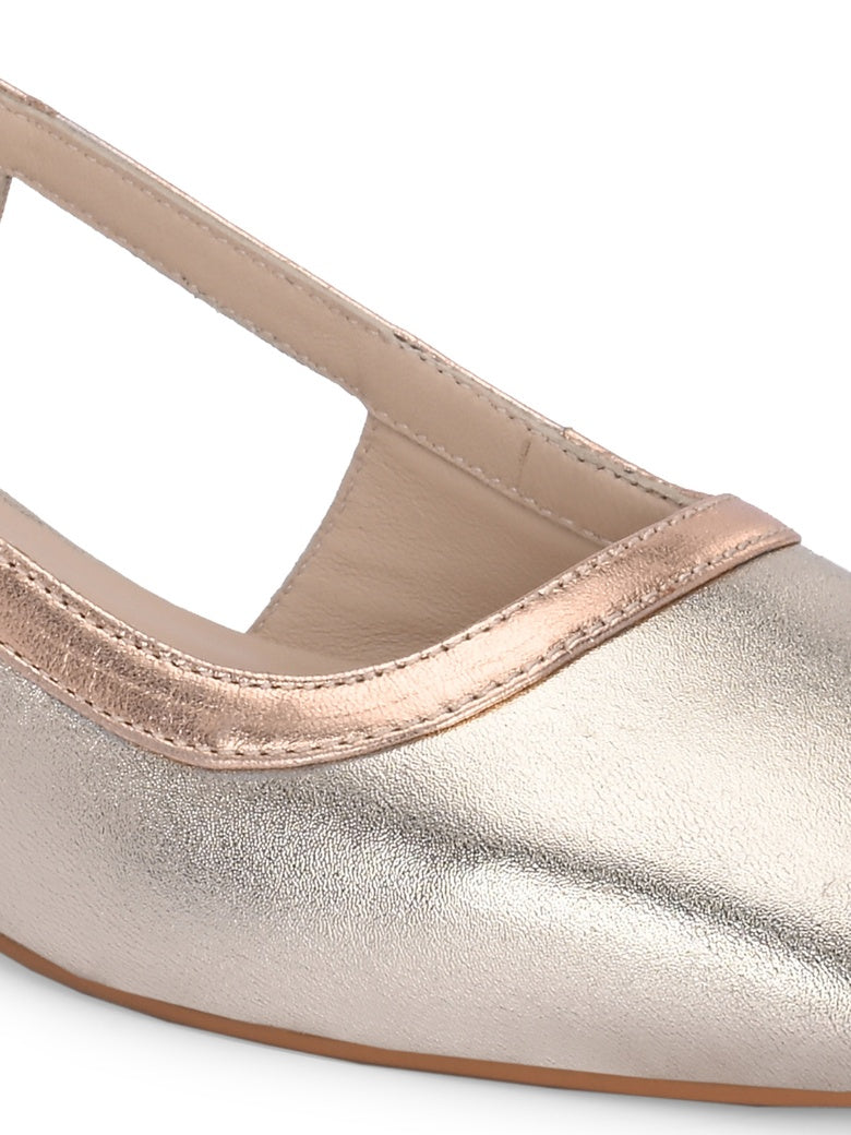Vogue Golden Metallic Leather Block Heels