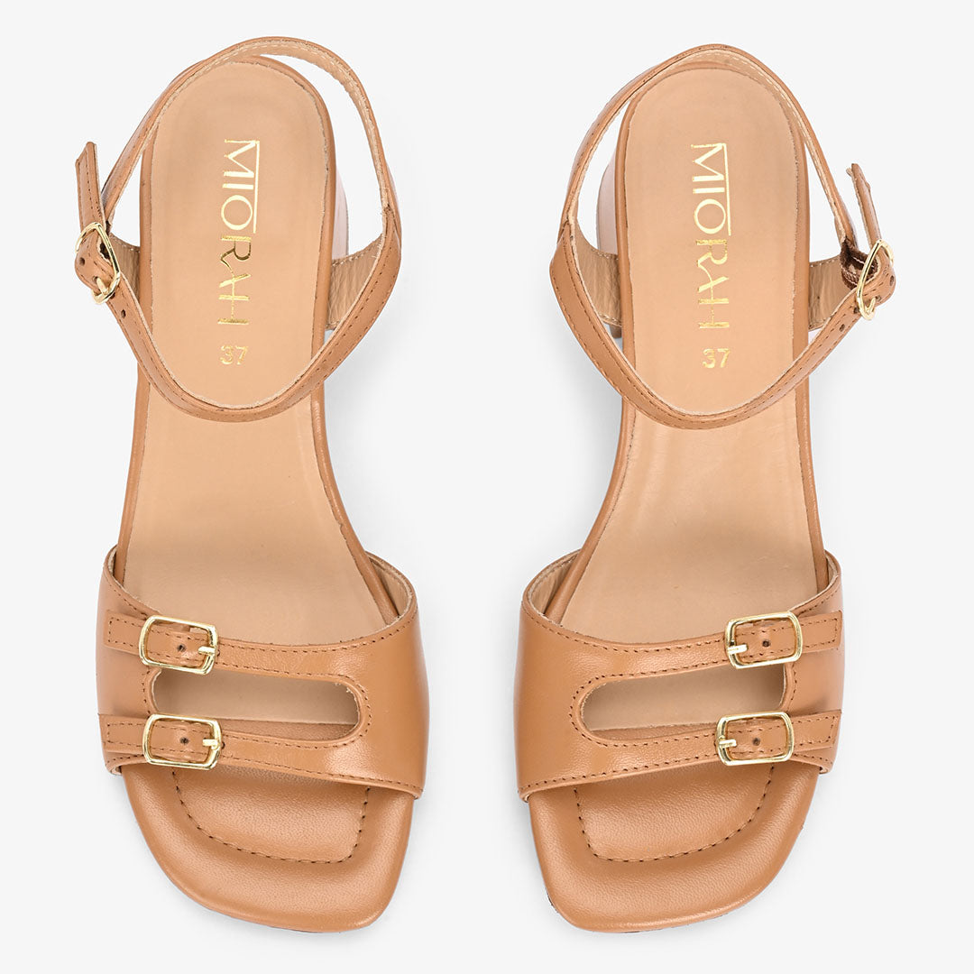 Roselle Leather Strappy Block Heels