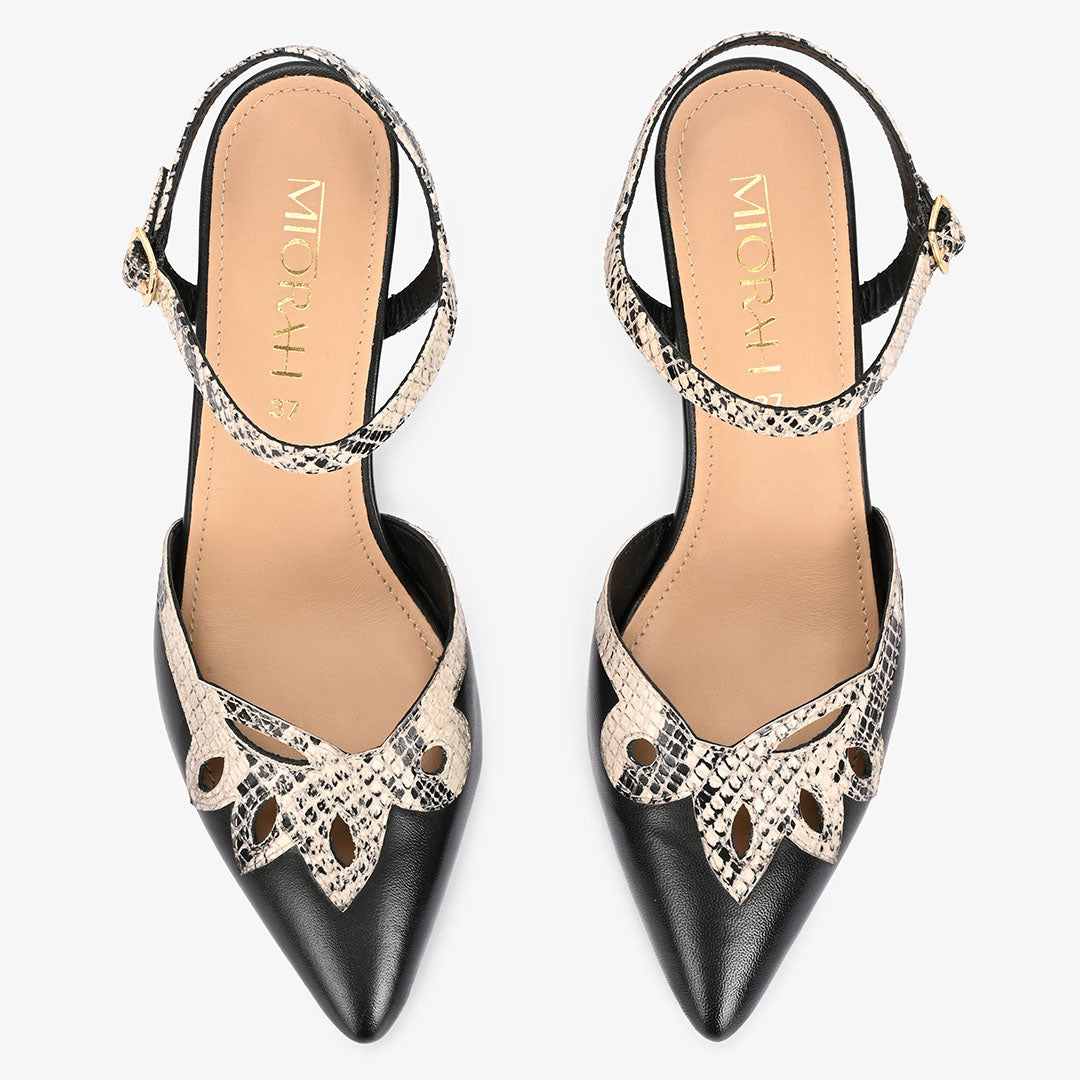 Elysia Snake Print Leather Ankle Strap Heels