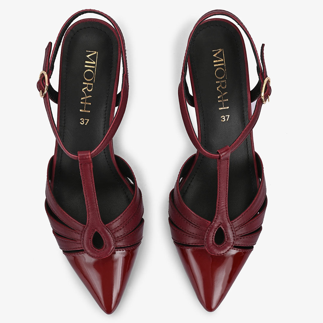 Amara Leather Ankle Strap Kitten Heels