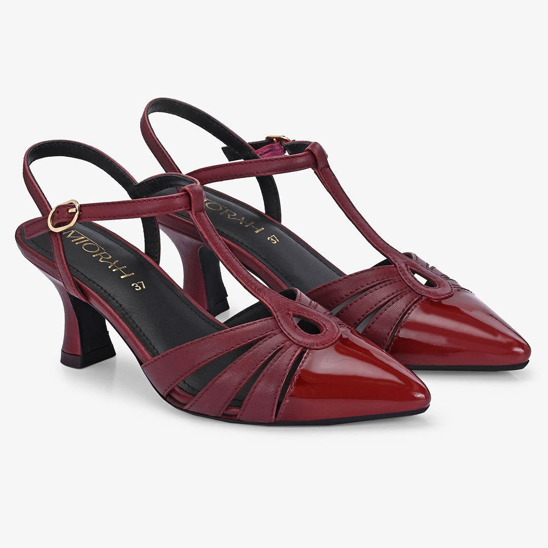 Amara Leather Ankle Strap Kitten Heels