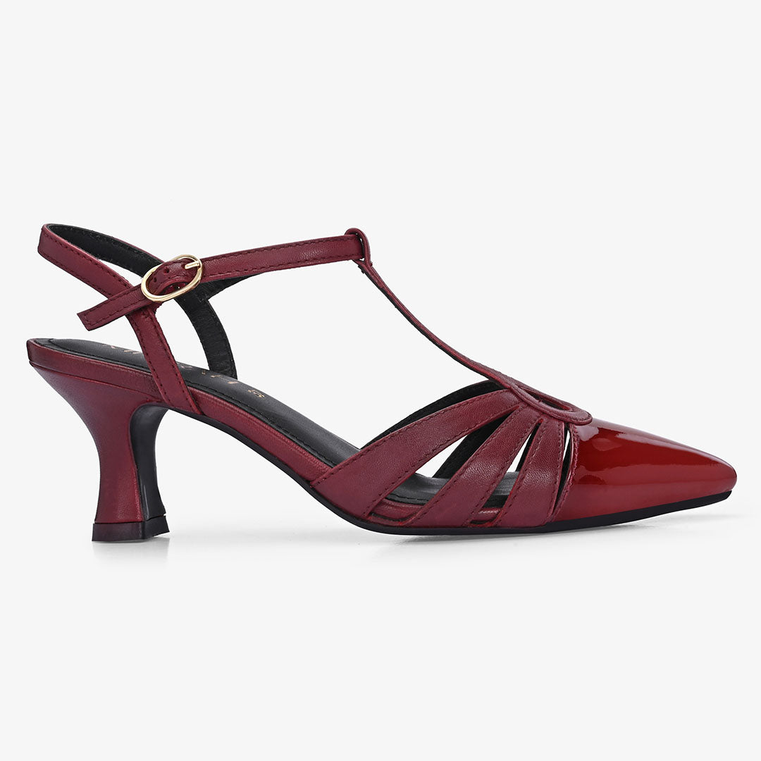 Amara Leather Ankle Strap Kitten Heels
