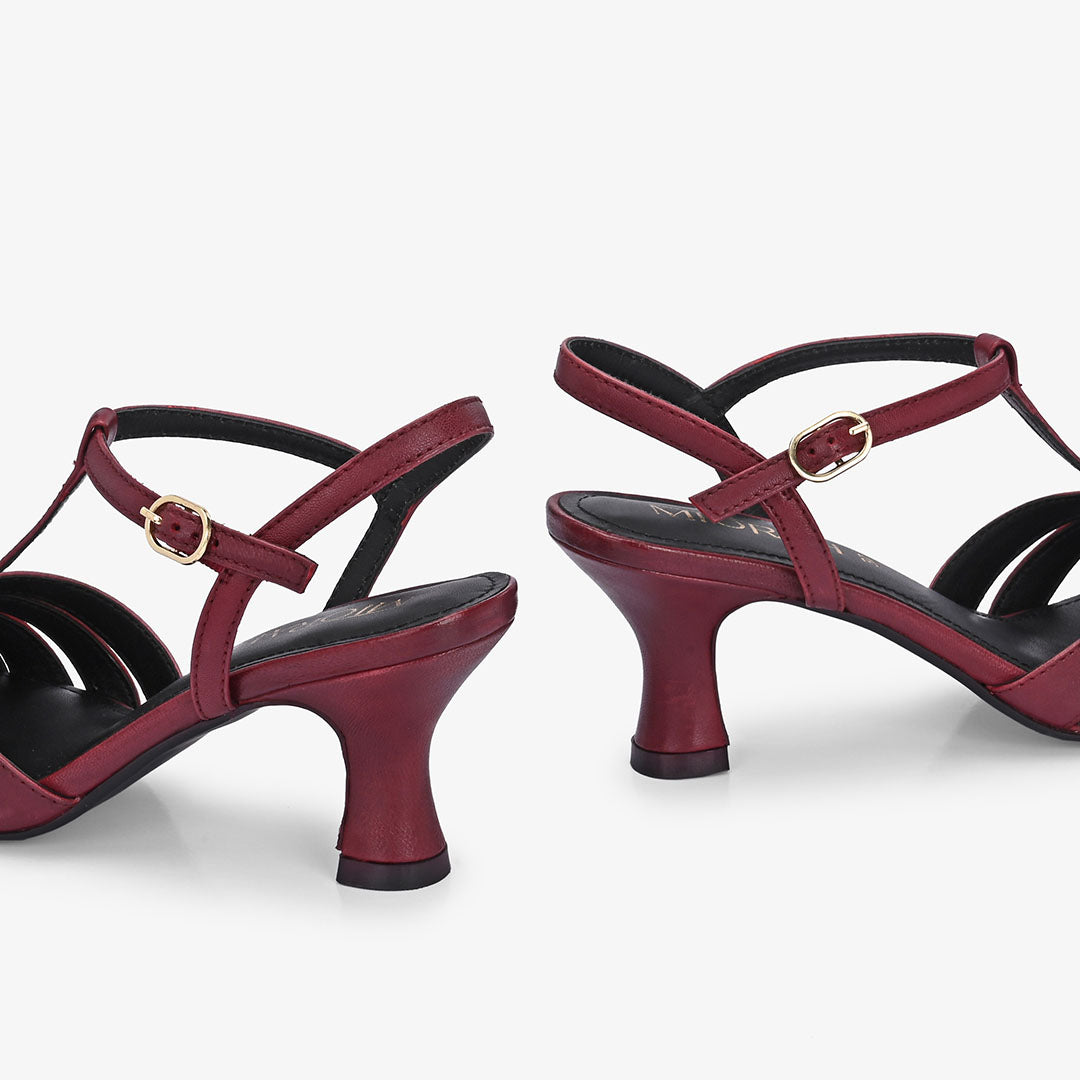 Amara Leather Ankle Strap Kitten Heels