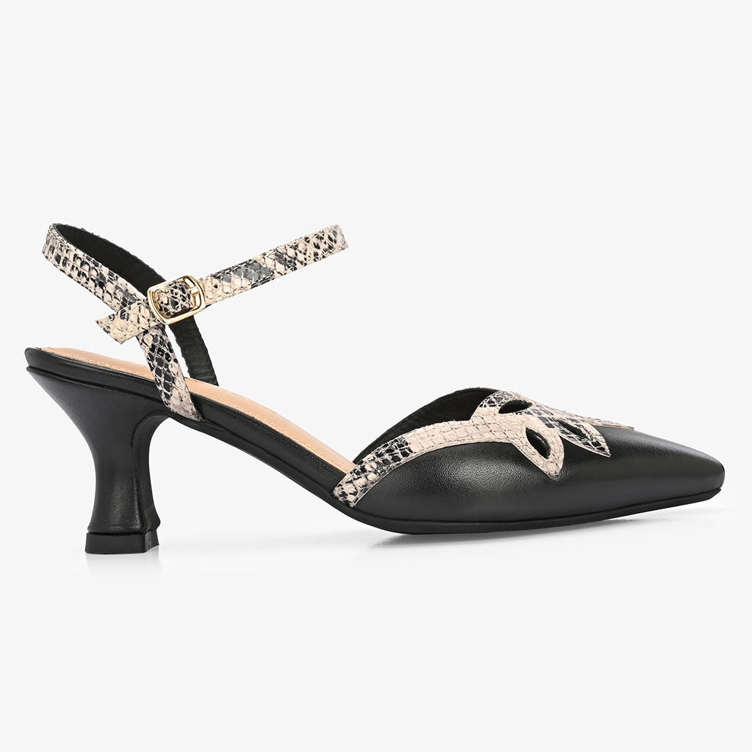 Elysia Snake Print Leather Ankle Strap Heels