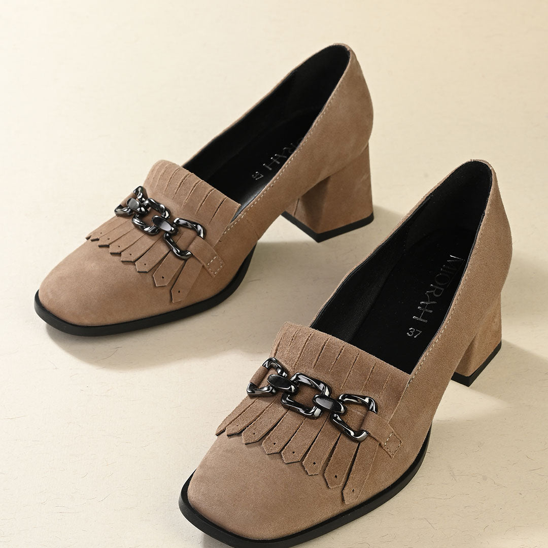 Luxe Suede Leather Block Heels