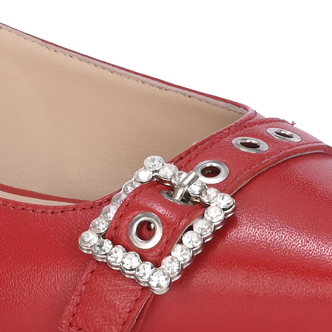 Dazzle Leather Stud Buckle Heels