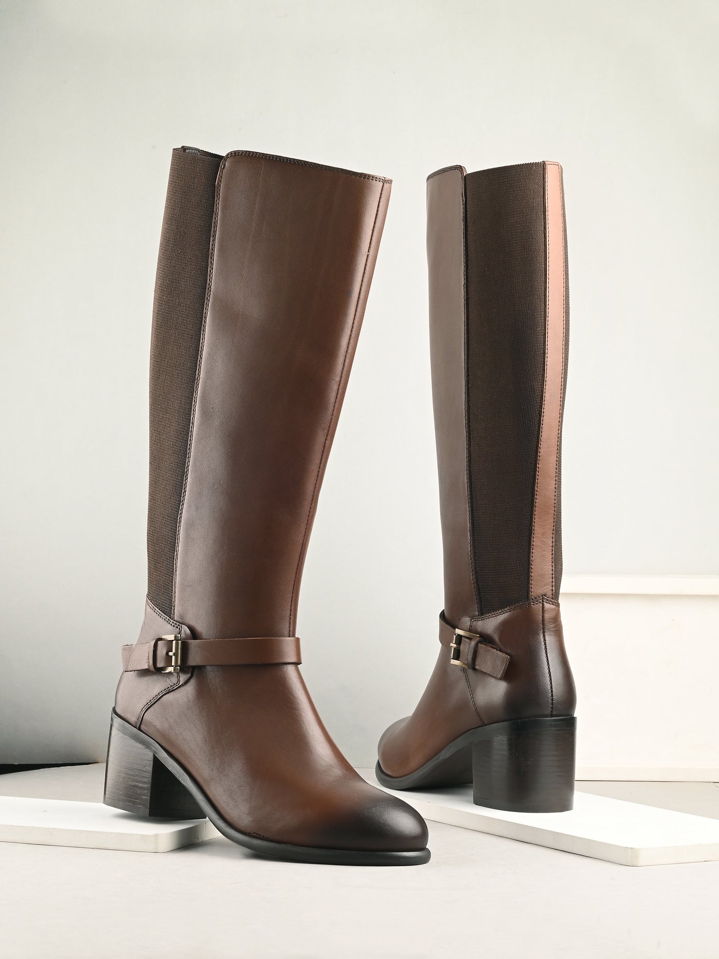 Eden Brown Leather Knee High Boots