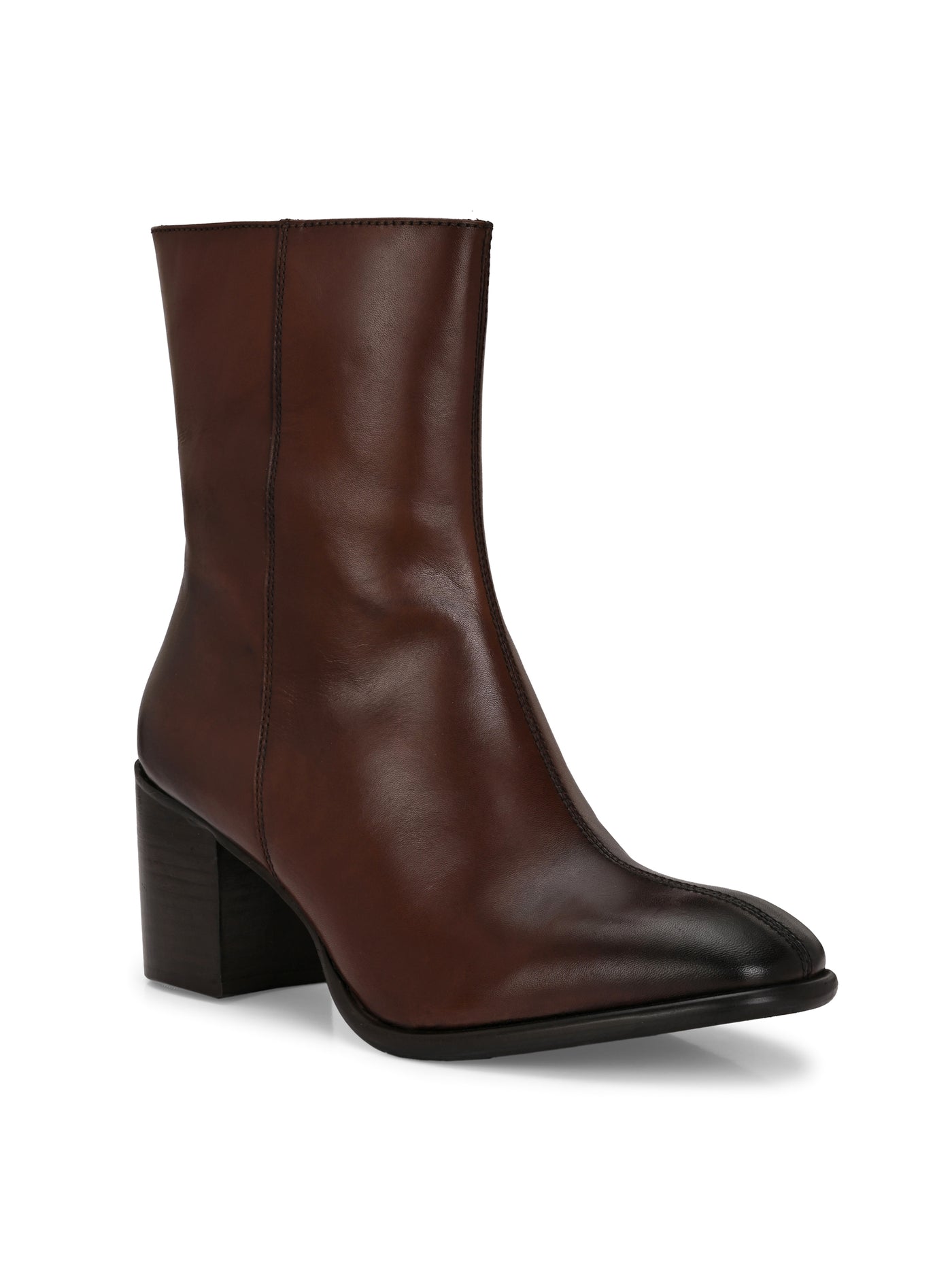 Chloe Brown Leather Mid Ankle Boots