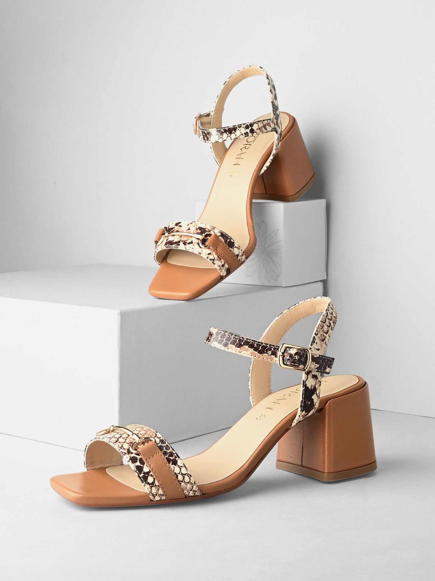 Bella Leather Snake Print Heels