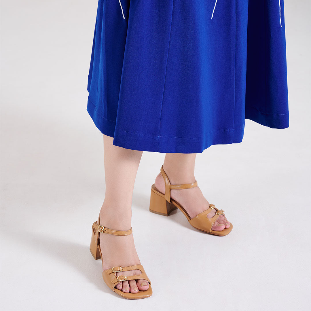 Roselle Leather Strappy Block Heels