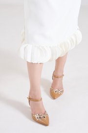 Elysia Snake Print Leather Ankle Strap Heels