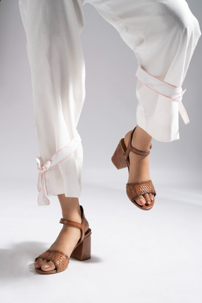 Svelte Tan Hand Woven Leather Heels
