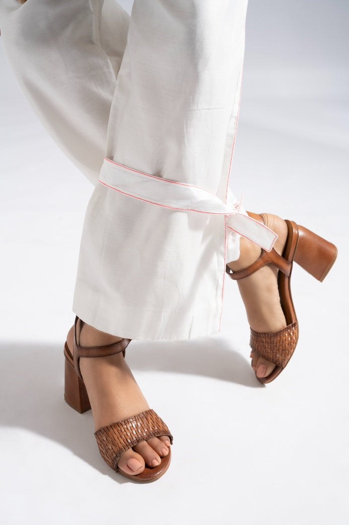 Svelte Tan Hand Woven Leather Heels