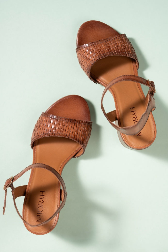 Svelte Tan Hand Woven Leather Heels