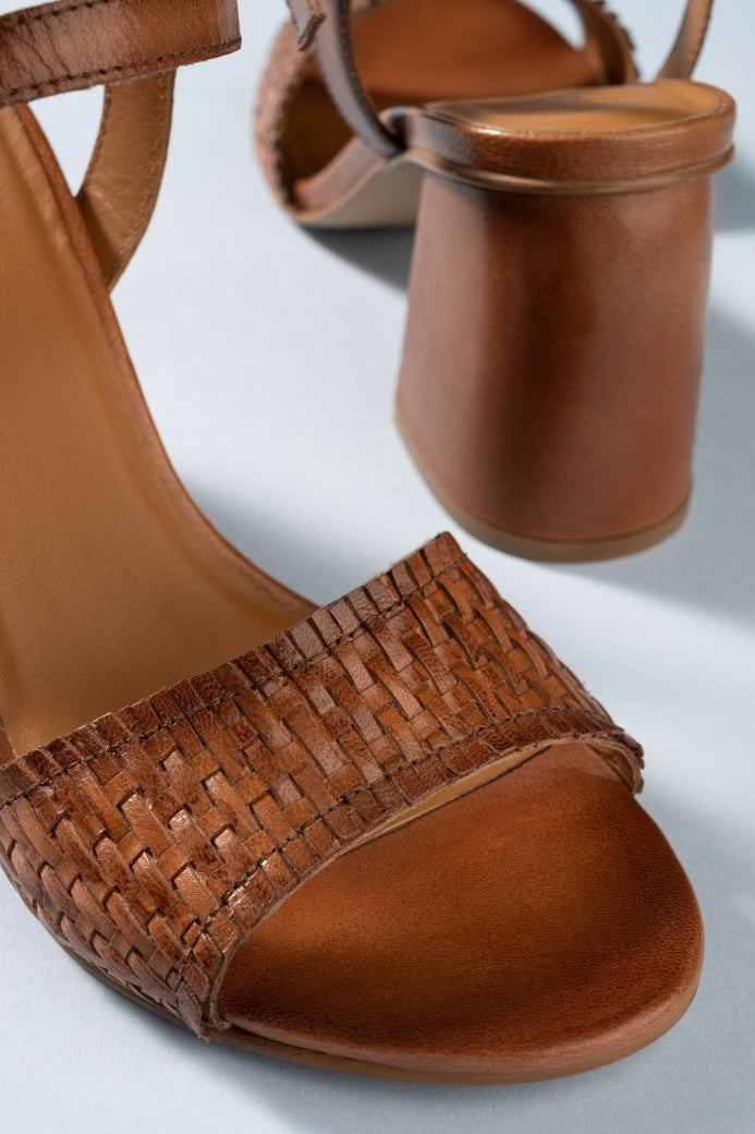 Svelte Tan Hand Woven Leather Heels
