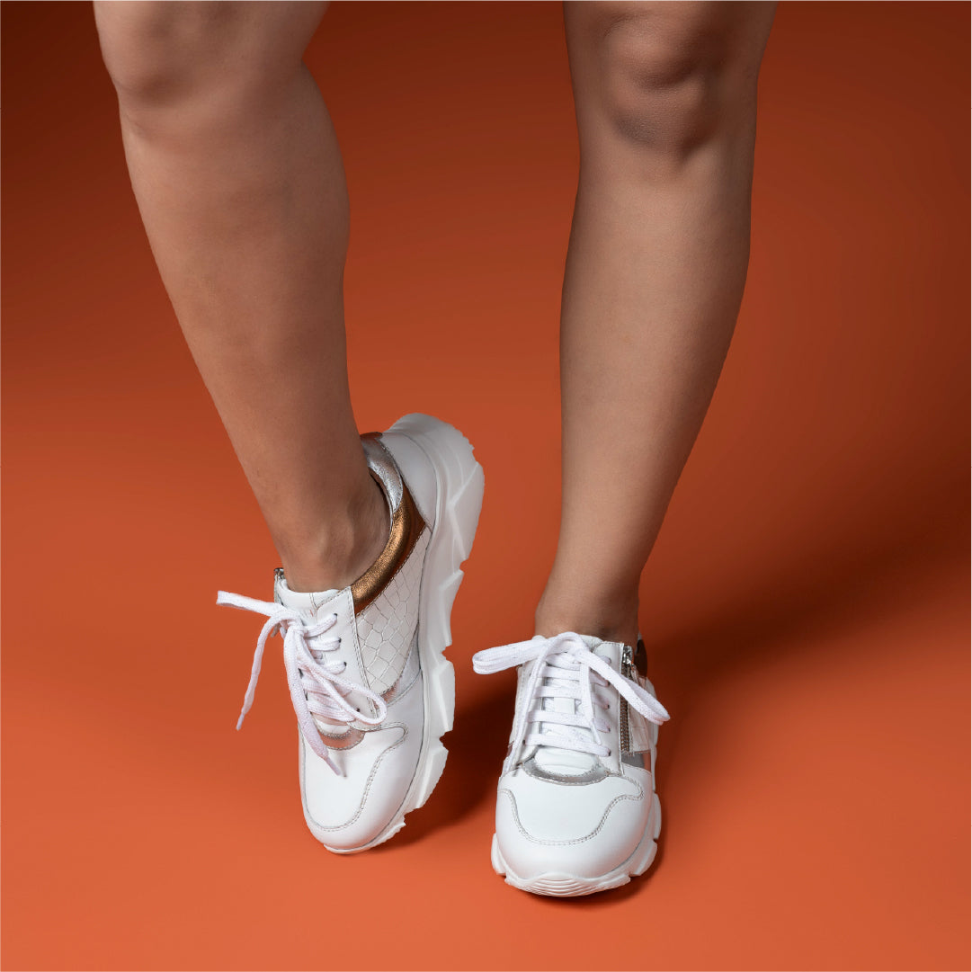 Celeste White Leather Outdoor Sneakers