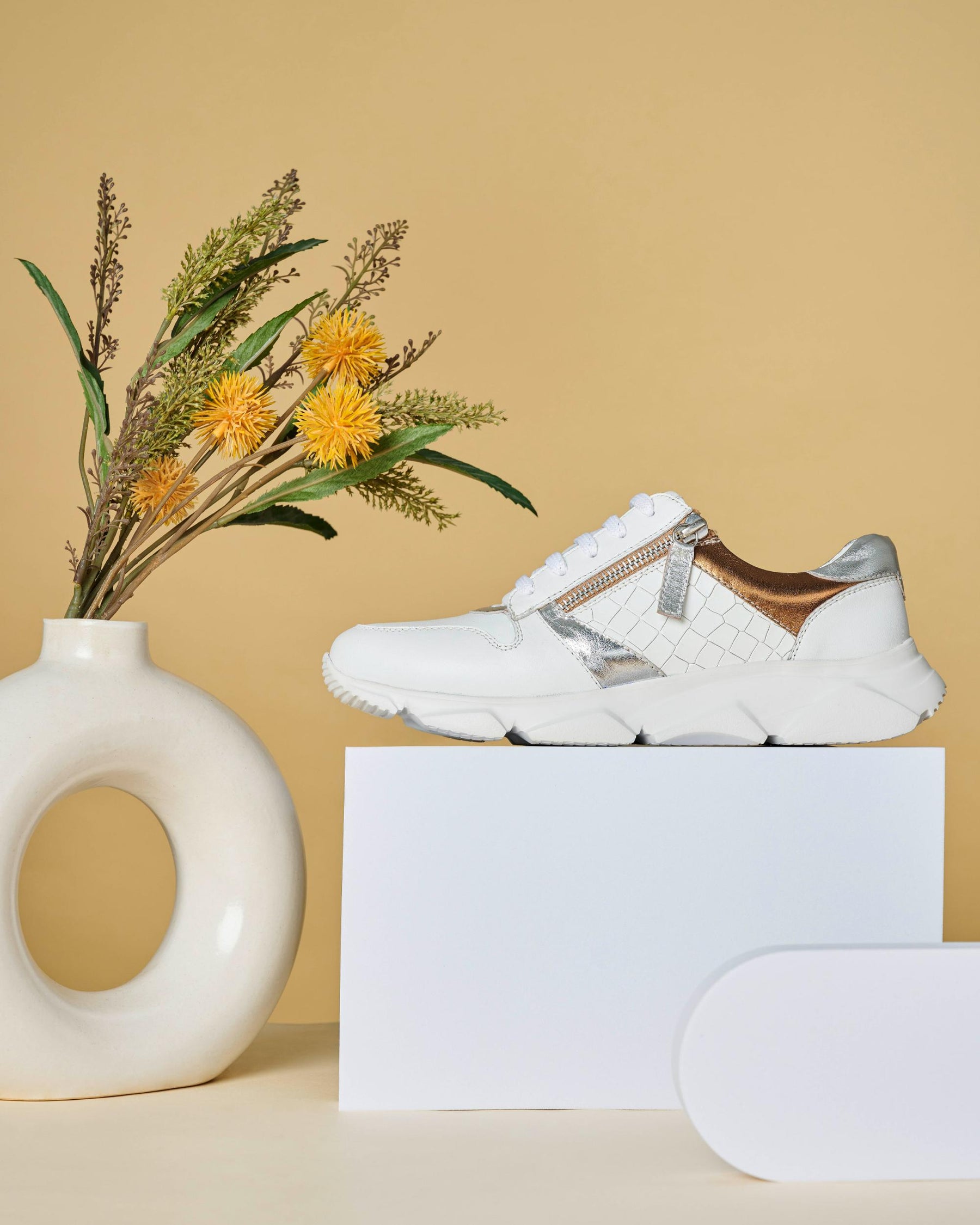 Celeste White Leather Outdoor Sneakers