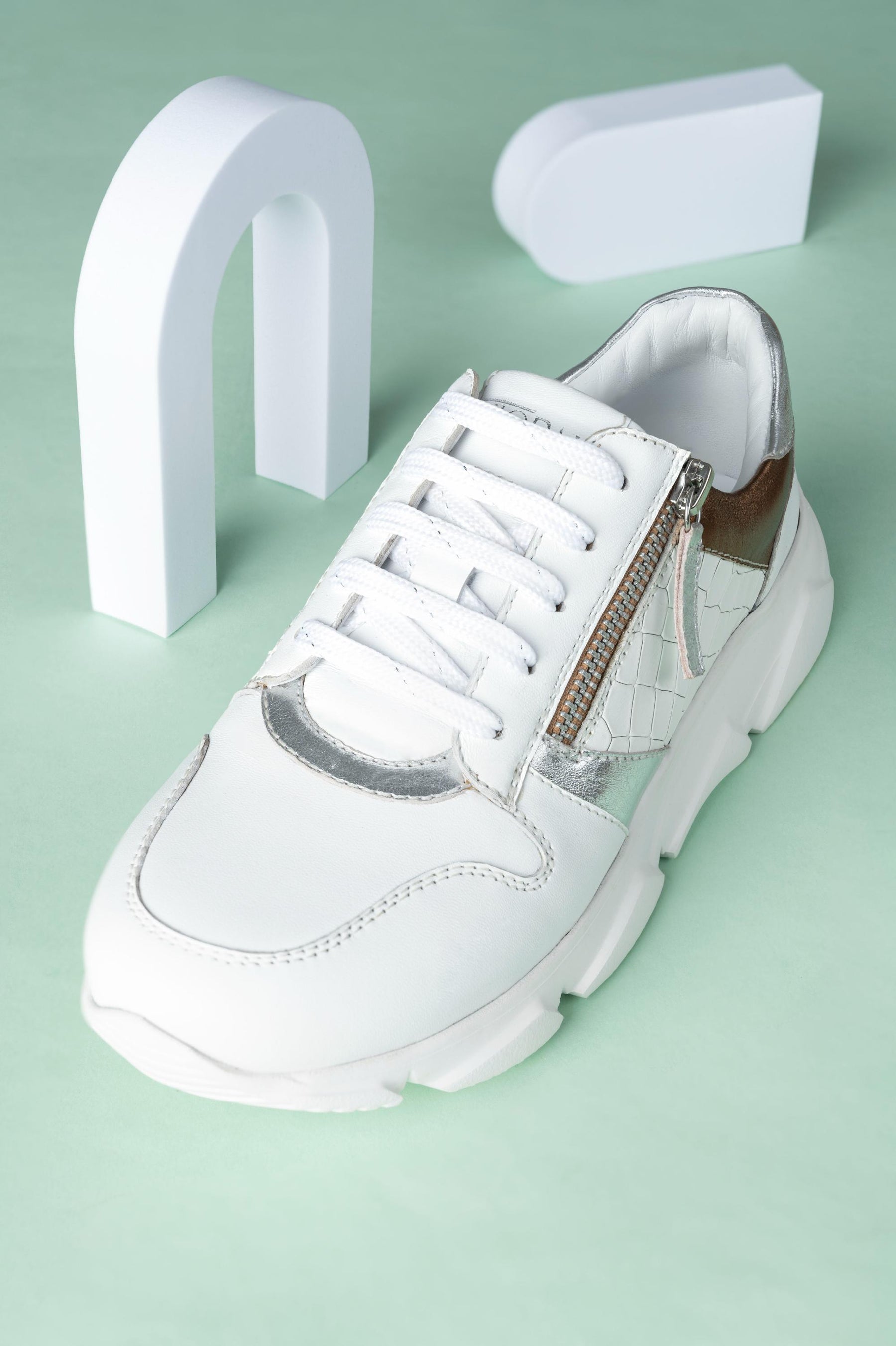 Celeste White Leather Outdoor Sneakers