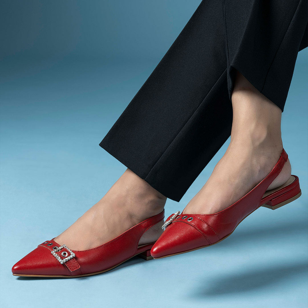 Dazzle Leather Stud Buckle Heels