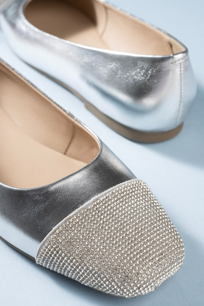 Charm Metallic Leather Stud Ballerines