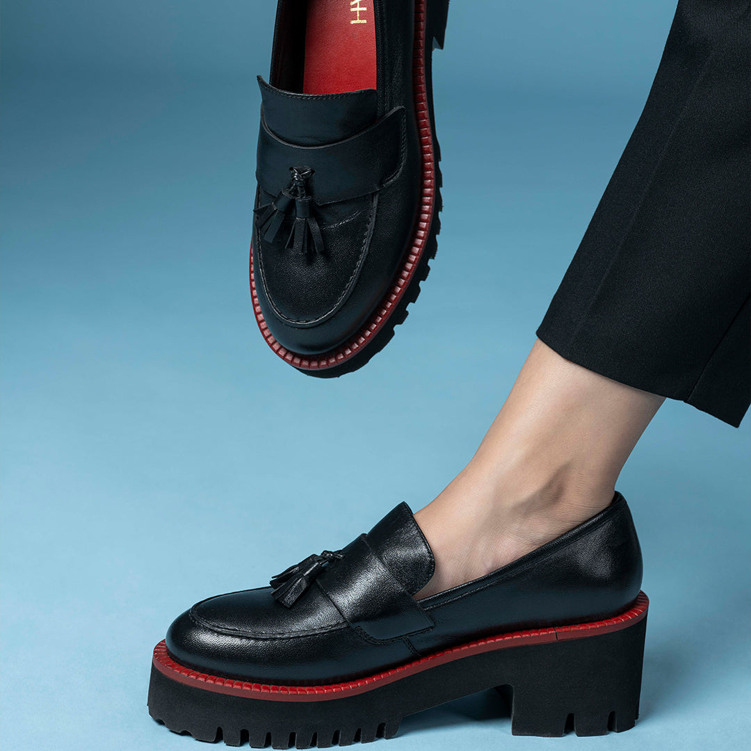 Rogue Black Leather Platform Loafers
